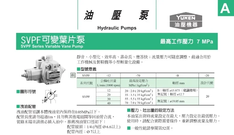 SVPF-40-70-20 Taiwan SVPF-12/15/20/30-35/55/70-20 T масляный насос