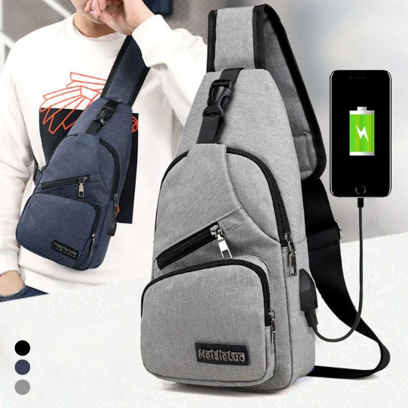 

Men's Chest Bags Crossbody Shoulder Bag Backpack with USB Charging Earphones Cable Hole Women Travel Messenger Bag Chest Pack