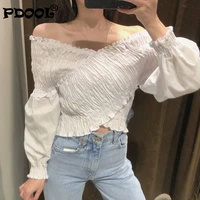 chic blouse open shoulders puffy sleeve top lace patchwork shirt all match femme blusas women blouses 2022 women clothing