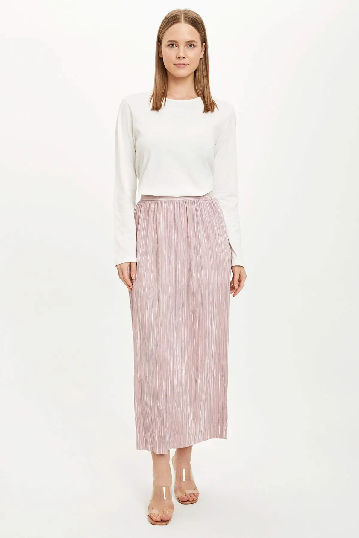 

Modest Pleated Midi Waist elastic Women Muslim Clothing Skirt