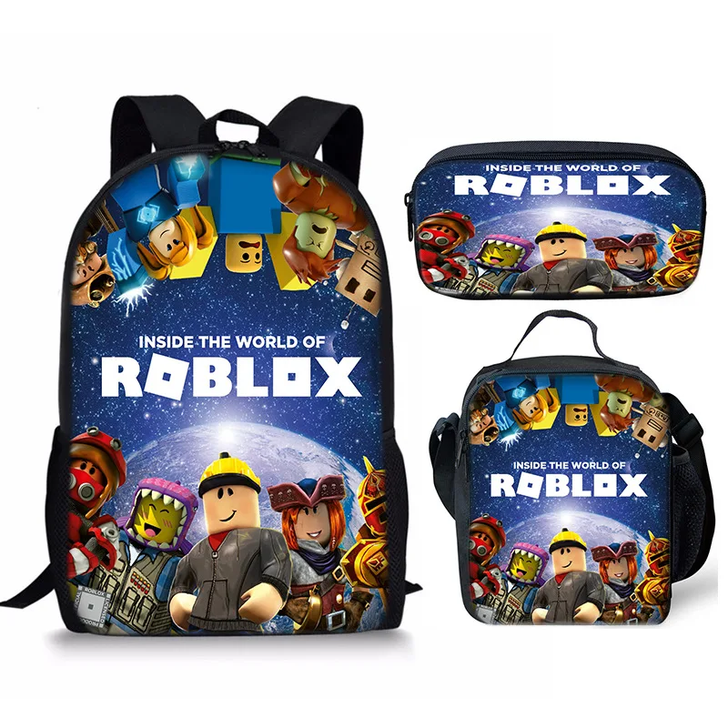 Three-piece Set of 3D New Roblox Student Schoolbag Lunch Bag