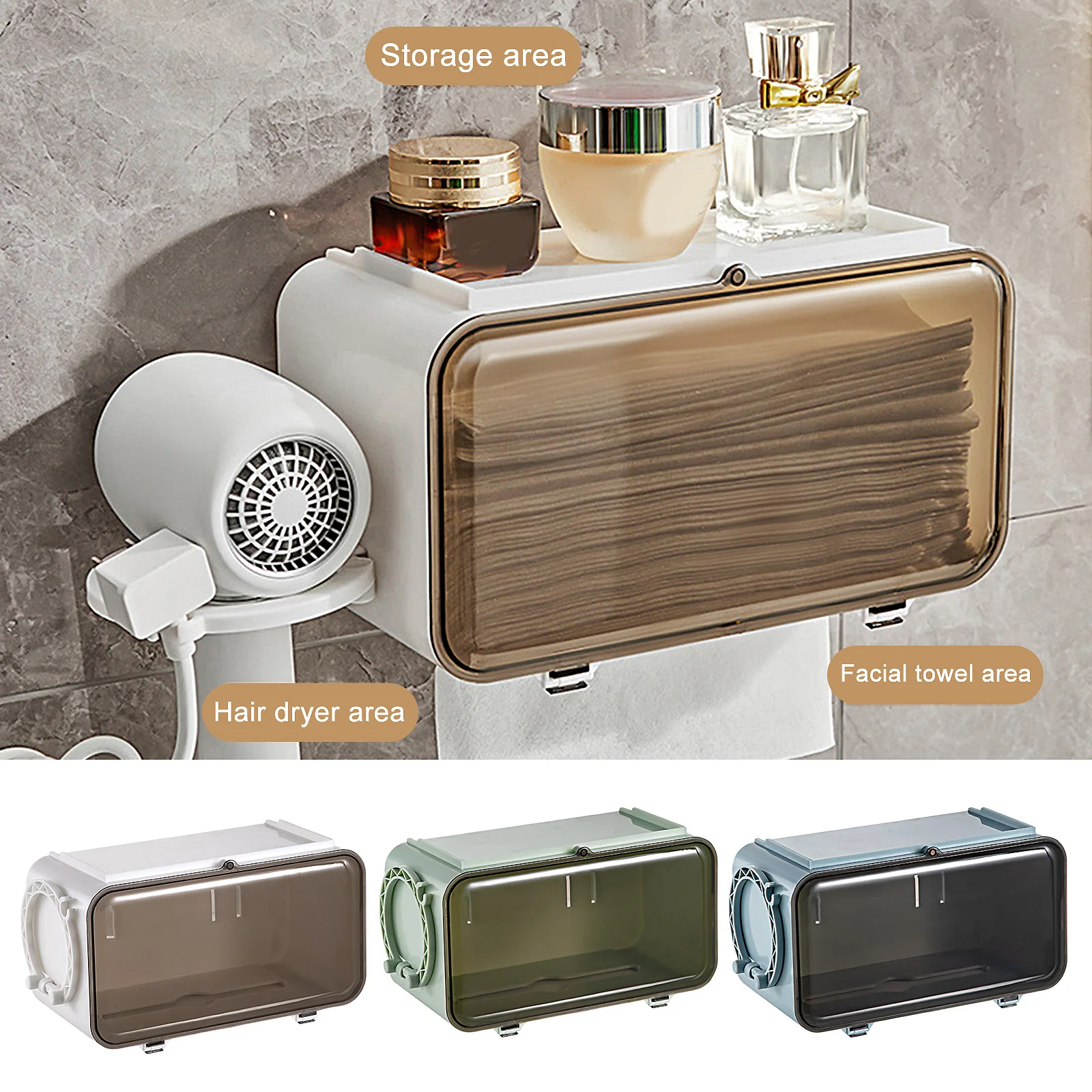 

Wall mounted Toilet Paper Holder Box Waterproof Tissue Storage Box Bathroom Rack Punch-free Kitchen Bathroom Storage Holder