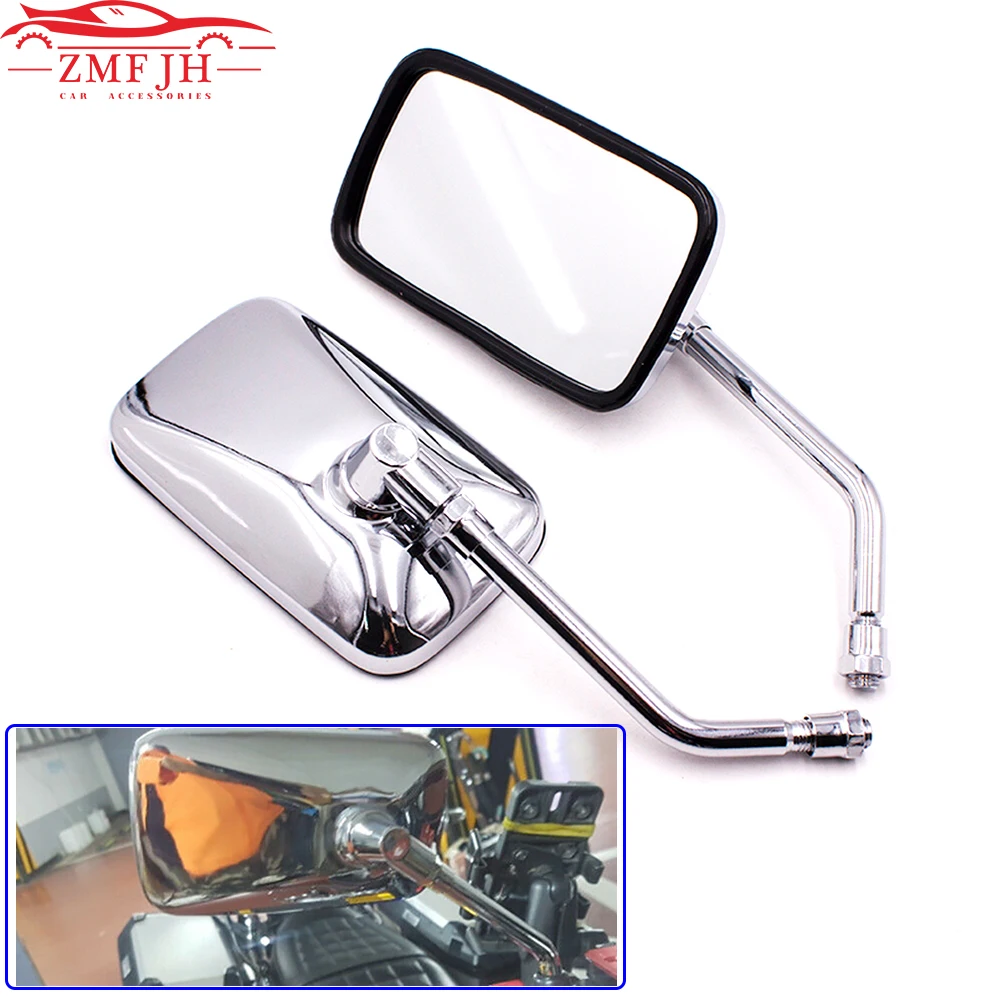 

1Pair Universal Rectangle Motorcycle Rearview Mirrors 10mm Chrome Black Retrovisor De Moto Mirror For Honda Scooter E-Bike