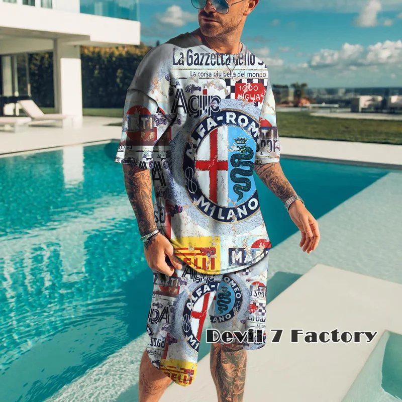 3D Print T-Shirts Men's Tracksuit Sets Fashion Casual Shorts Summer 2 Pieces Suits Graffiti Cool Street Male Clothing Sportswear