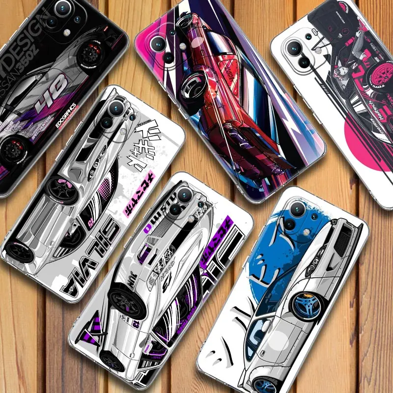 

JDM Drift Tokyo Sports Car Clear Cases For Xiaomi Mi 11 10 9 Lite T 12 13 Note 10 Back Cover Poco M3 F3 X3 M4 Pro M5 Case