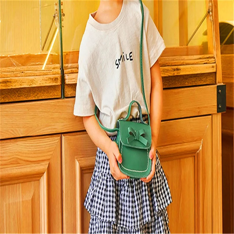 Children Small Square Bag Bow Messenger Bag Fashion Cute Portable Little Girl PU Shoulder Bag Shoulder & Handbags