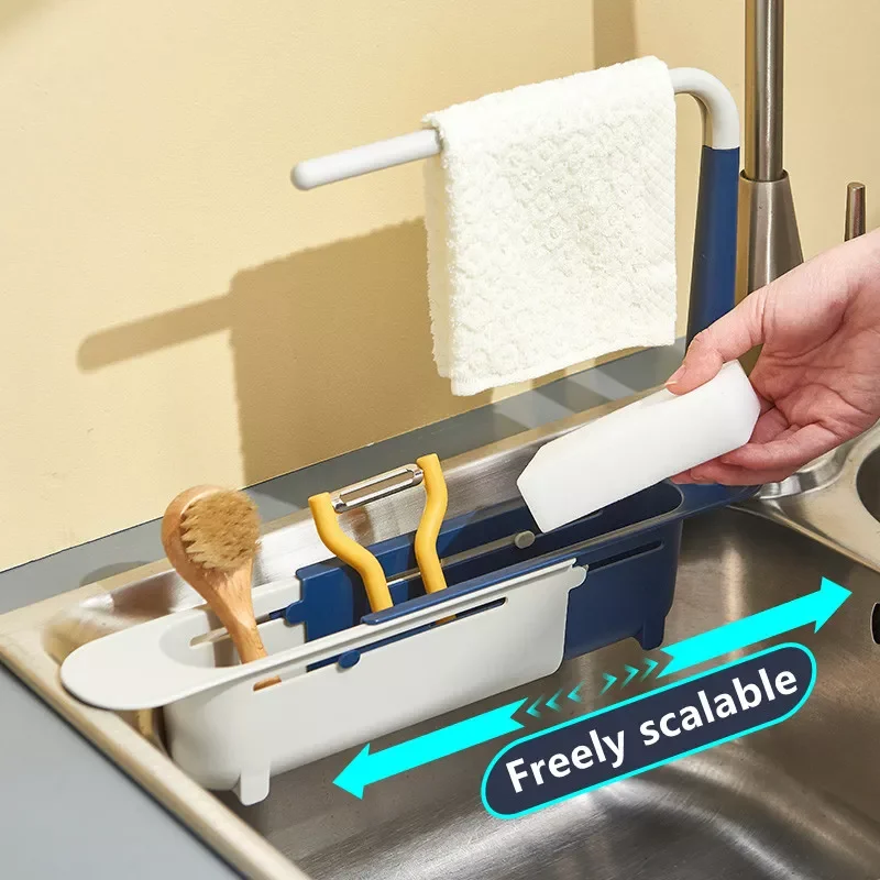 

2022 Telescopic Sink Storage rack Kitchen Organizer Sink Organizer With Drainer Basket Towel Sponge Holder Kitchen accessories