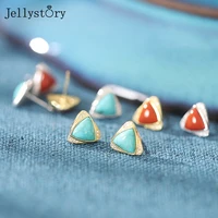 jellystory 925 sterling silver agate turquoise stud earrings for women simple triangle earrings wedding anniversary fine jewelry