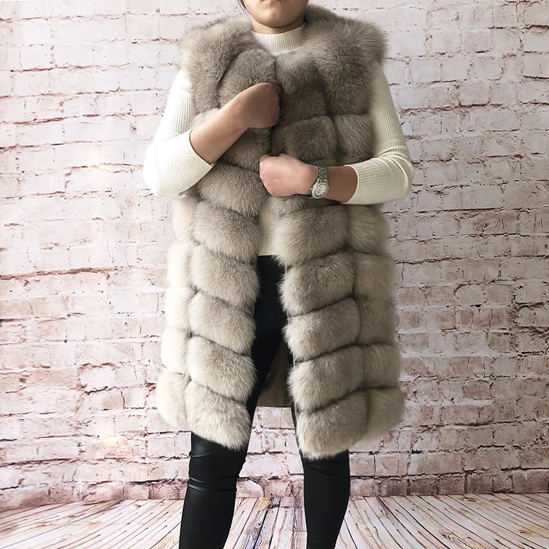 High quality women's real fox fur vest 100% natural real fur 2022 fashion fur coat genuine leather vest coat