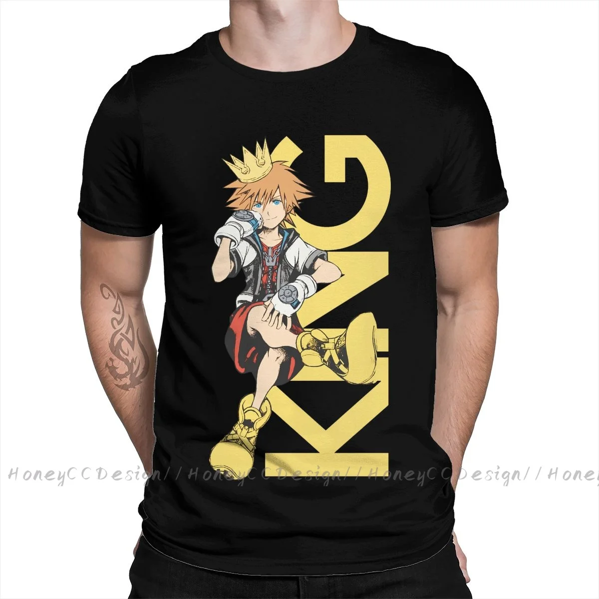 Kingdom Hearts Print Cotton T-Shirt Camiseta Hombre Sora Is King For Men Fashion Streetwear Shirt Gift