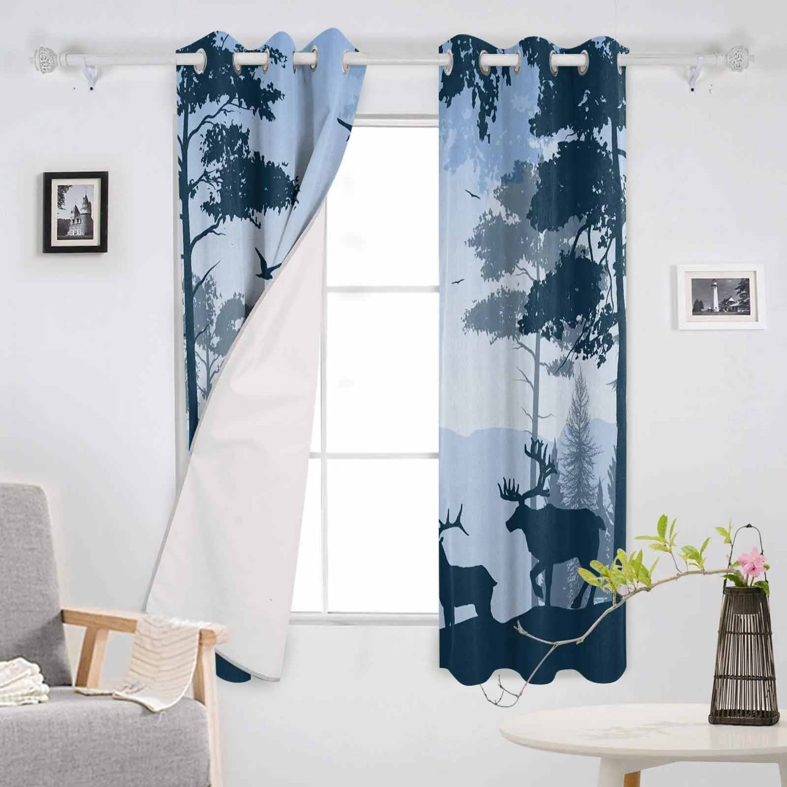 Голубые оконные занавески Forest Deer для гостиной кухни светонепроницаемые шторы