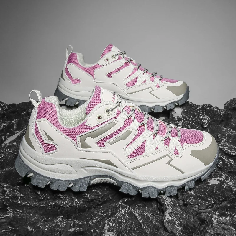 HIKEUP Men‘s Hiking Shoes Mesh Suede Leather Outdoor Women Sports Shoes Trekking Walking Toe Safety Men's Sneakers Couple Style