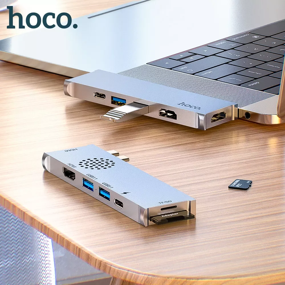 

HOCO USB 3.1 Type C HUB to Dual HDMI-compatible Adapter 4K Splitter With TFSD Reader Slot PD For MacBook Air Pro 60W PD