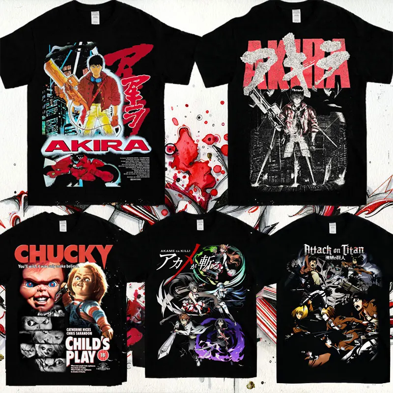 

Anime Cartoon The Boondocks T Shirt Chucky T-shirt Manga Akira Akame Attack on Titan Demon Slayer Cowboy Bebop Tee Men