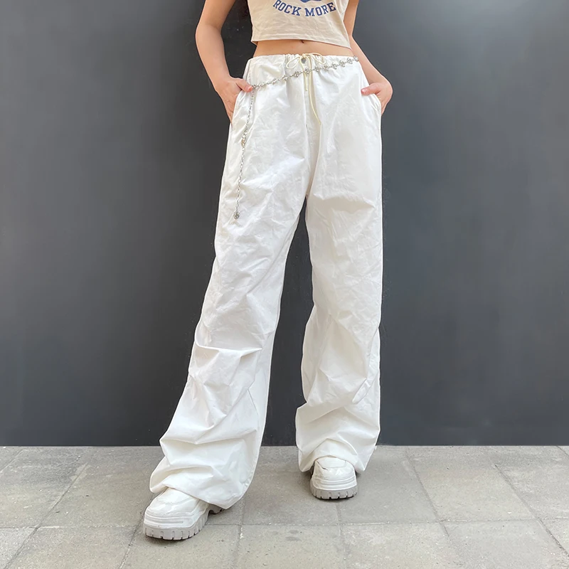 y2k Aesthetic Cargo Pants Fashion Basic Drawstring Low Waist Loose Long Trousers 2000s Aesthetic Joggers Women Baggly Streetwear