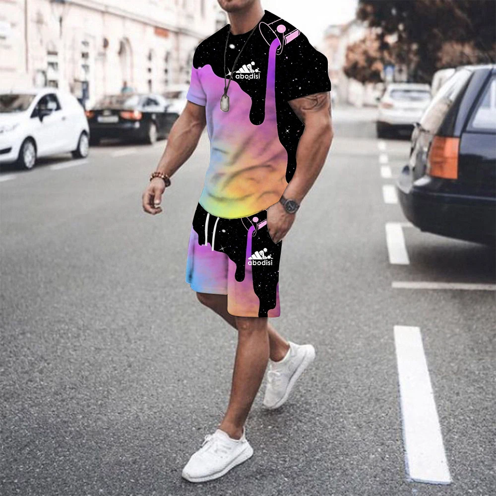 

Men's New Fashion 3D Printing Three-Dimensional Colorful Pattern Short-Sleeved Round Neck Casual T-Shirt