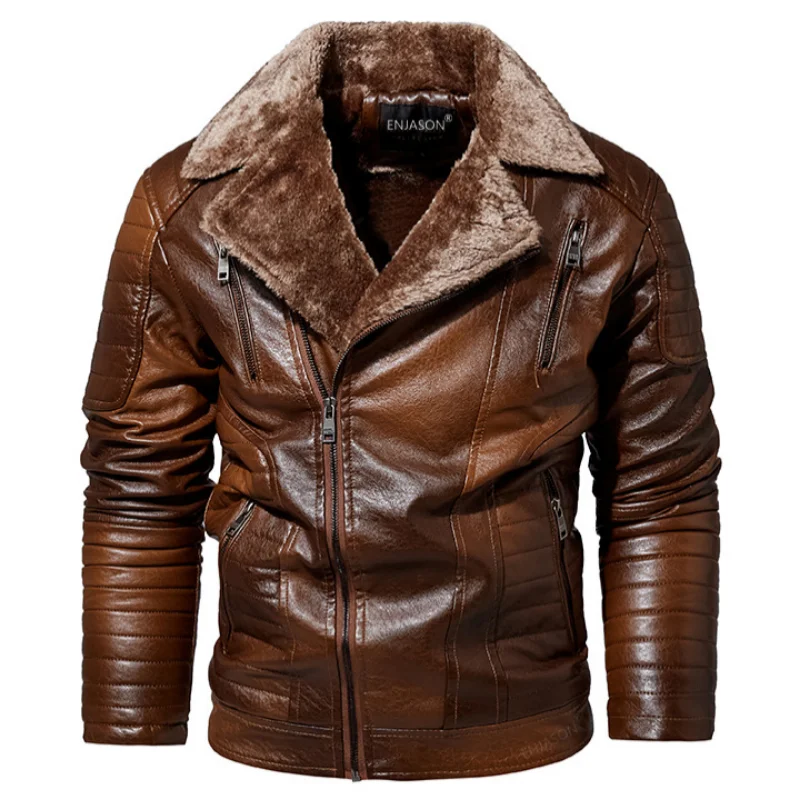 

Winter Overcoat Men's Leather Jacket Velvet Thickened Moto & Biker PU Leather Coat Male Fashion Jaqueta De Couro Masculino