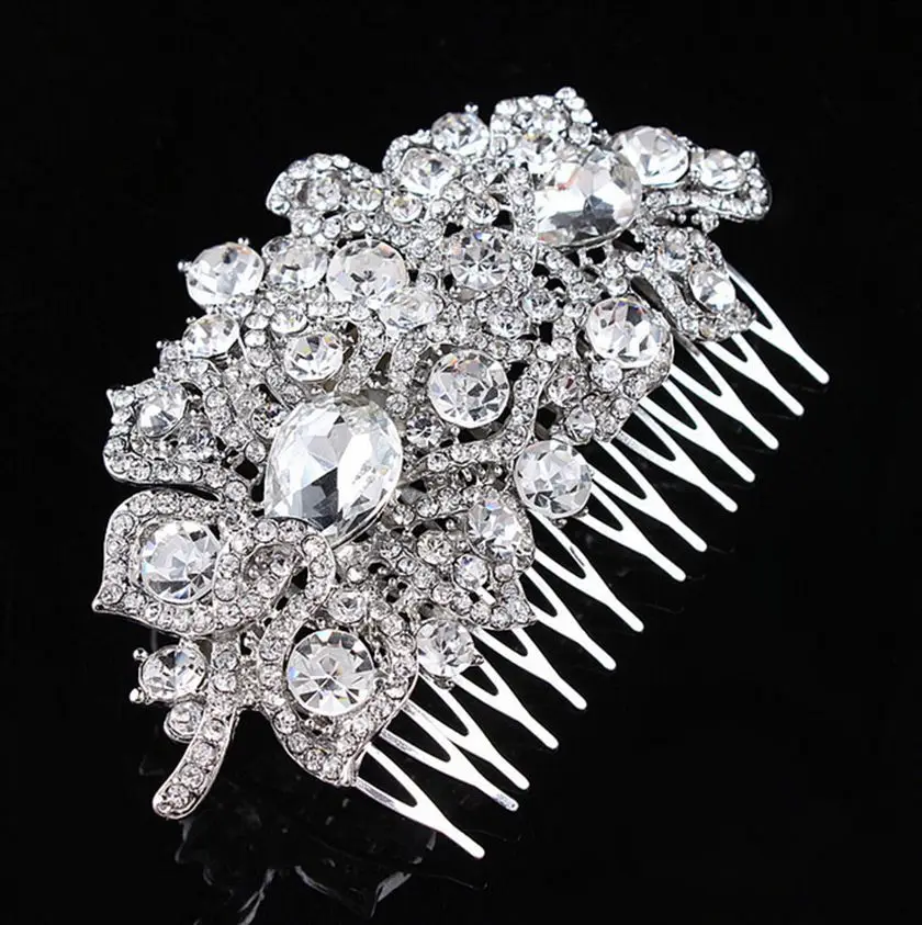 

3,9 дюймов винтажная Серебристая тональная элегантная Свадебная расческа для волос ювелирные изделия фотоаксессуары