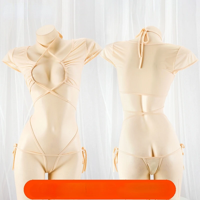 

Wholesale Women Lolita Sexy Anime Girls Cosplay Halter Bandage Hollow Out Pajamas Ics Silk Blackless Jumpsuit Lingerie Set