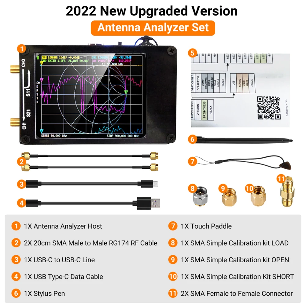 

Upgraded Vector Network Antenna Analyzer MF HF VHF UHF with Shell SD Card Slot Antenna Analyzer Tester