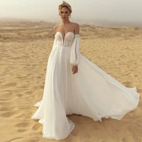 sexy off the shoulder wedding dress sweetheart neck fashion puff sleeve a line lace bridal gown appliques zipper robe de mairee