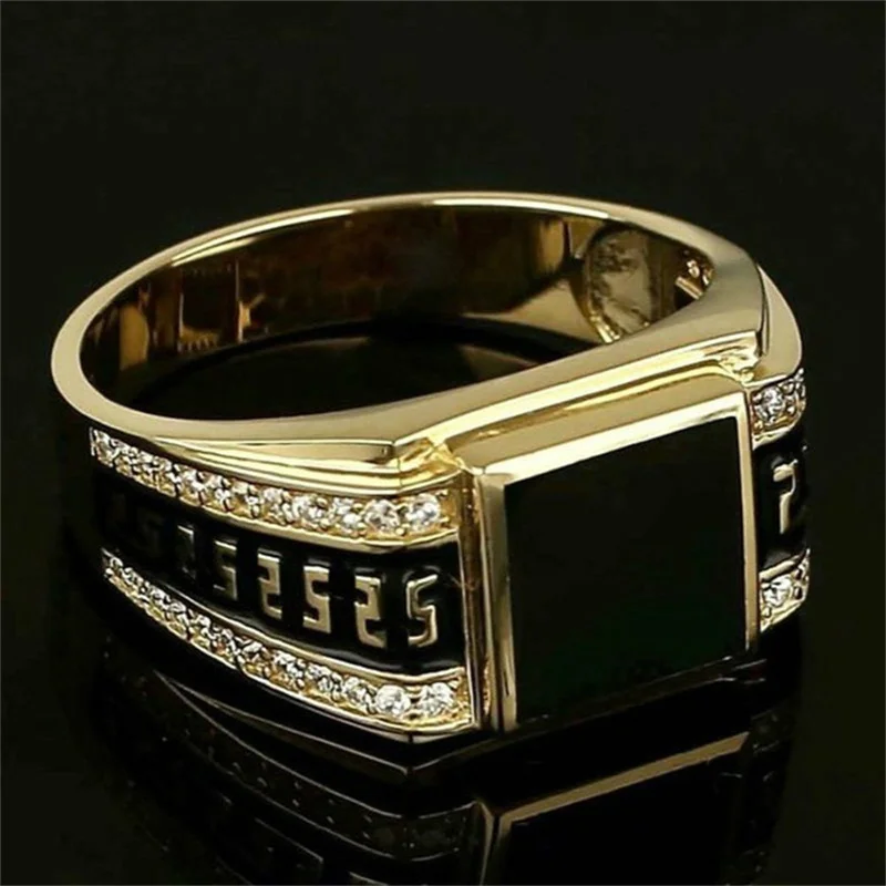 

Delicate Elegant Gold Color Square Geometry Rings for Men Trendy Metal Inlaid Black White Stone Wedding Engagement Jewelry