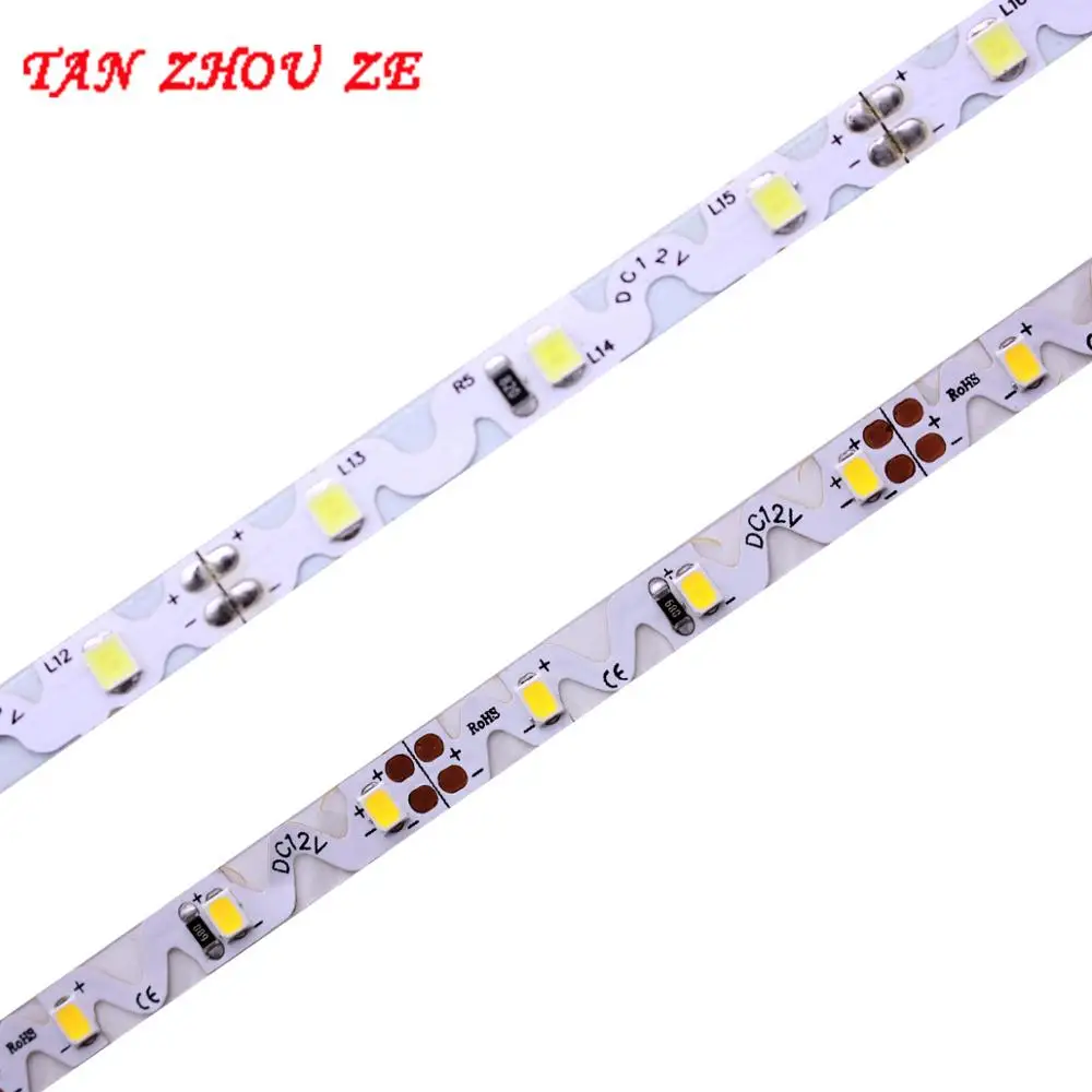 Светодиодная лента S-образного типа SMD 2835, 5 м, белый/теплый белый, 6000K, 3000K, 5 мм, печатная плата, 12 В, 60 светодиодов/м, светодиодная лампа, не водонепроницаемая