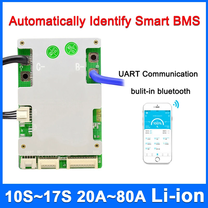 

JBD Smart BMS для литий-ионной батареи от 10S до 17S, система управления батареей со встроенной Bluetooth защитной платой