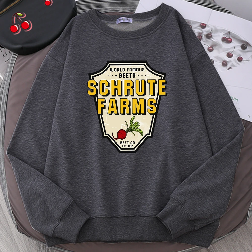 

World Famous Beets Schrute Farms Crop Printing Men Hoodie Loose Vintage Sweater Autumn Crewneck Fleece Sweatshirt Casual Hoody