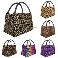 leopard skin print traditional colours insulated lunch bags for women animal texture resuable cooler thermal food lunch box