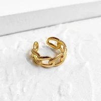 perisbox gold color textured chain rings curb link geometric rings for women minimalist open stacking rings adjustable 2020 hot