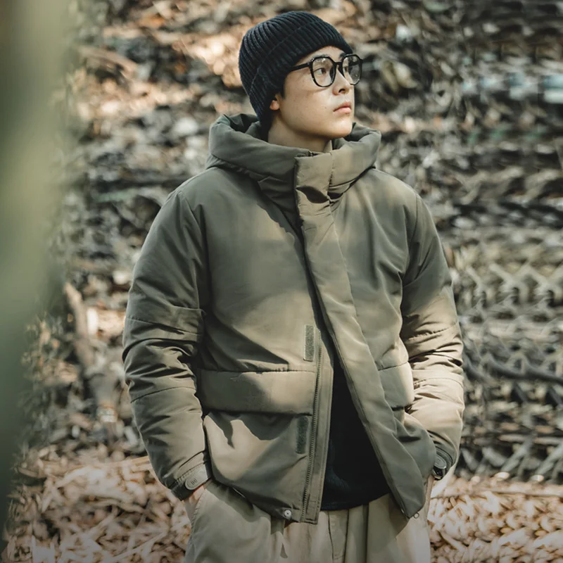 Мужская уличная куртка на белом утином пуху с капюшоном теплая и плотная зимняя