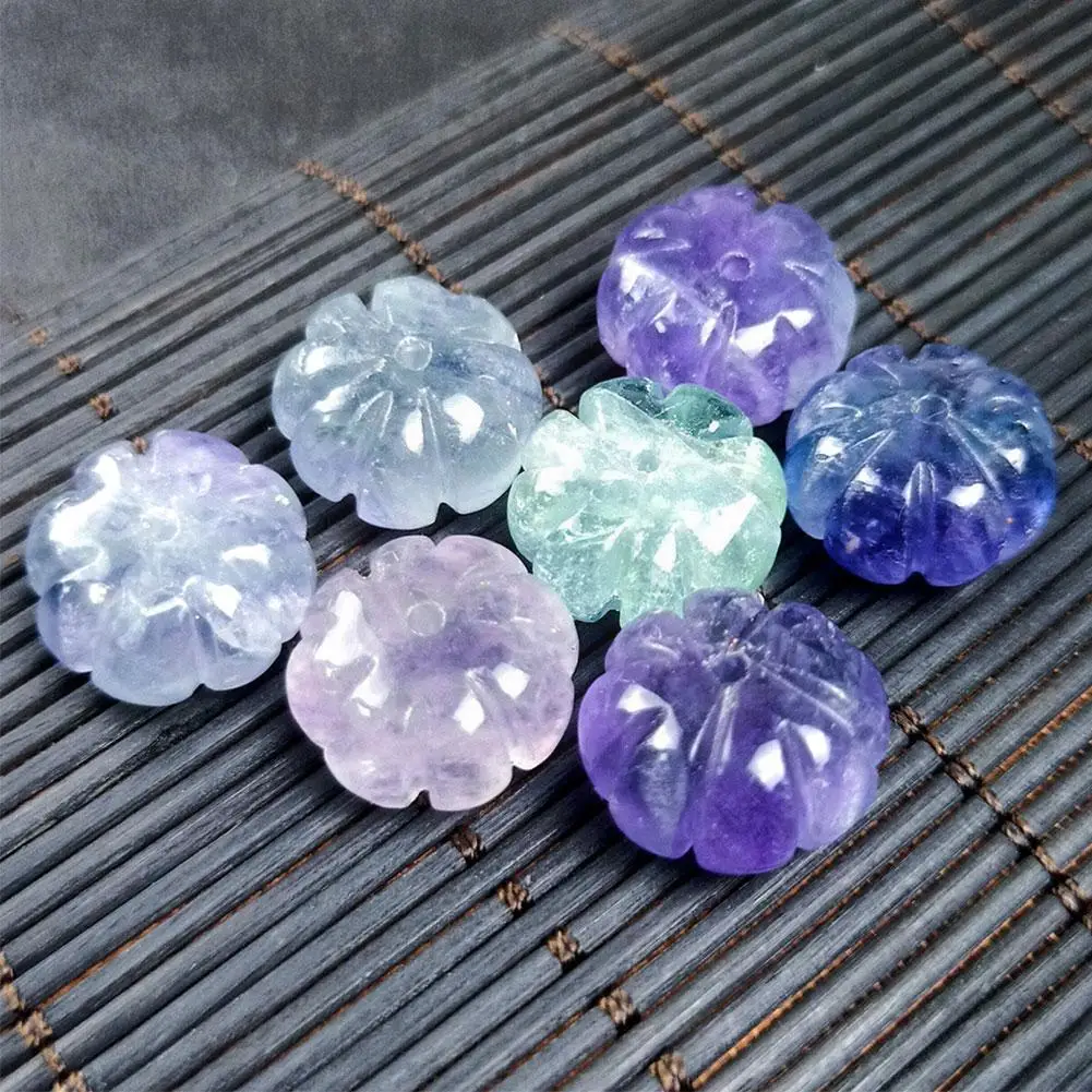

Natural Crystal Pumpkin Beads Carved Color Fluorite Beads Lantern Gift Present For Friends Random Color X6W4