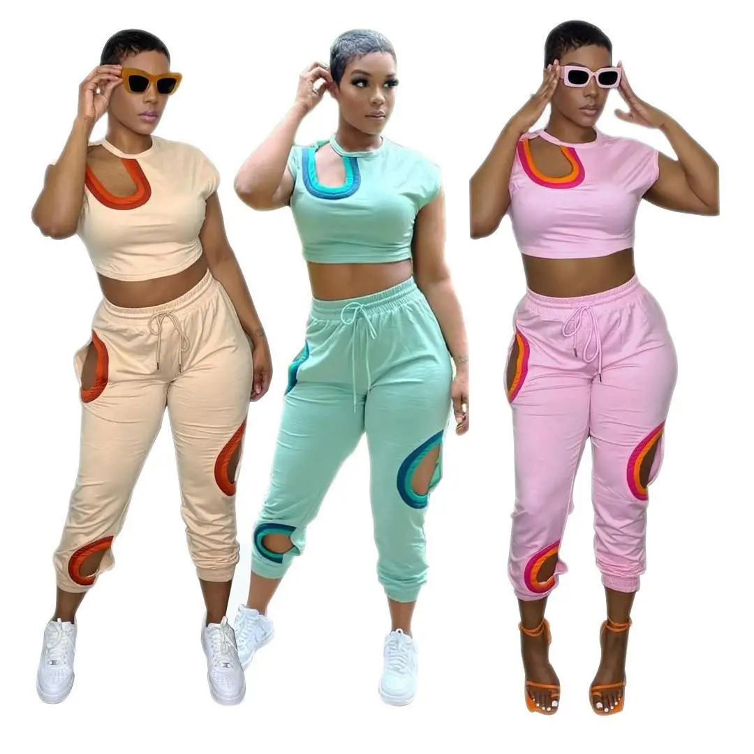 

Women's Tracksuit Summer Two Piece Sets Crop Top and Pant Sets Sportswear Ladies Matching Sets