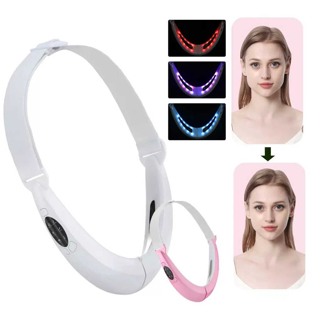 

NEW2022 Facial Massager V-Line Lift Up Belt Red Blue Light Face Slimming Vibration Massager Face Lifting Device Reduce Double Ch