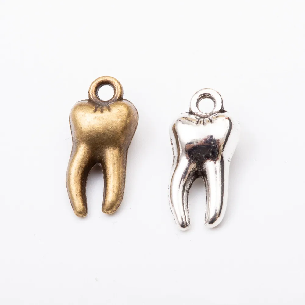 

20pcs Charms 3D Zombie Tooth Teeth Molar 16x8x5mm Antique Bronze Silver Color Pendants Making Findings Handmade Tibetan Jewelry
