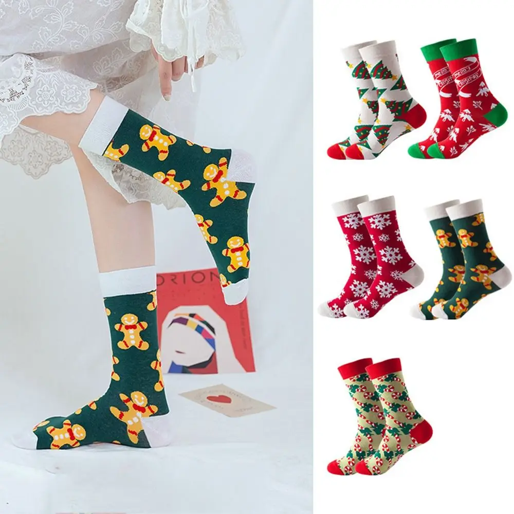 

Breathable Cotton Hosiery Fashion Design Christmas Tree Women Socks Mid-Tube Socks Korean Style Socks Christmas Socks