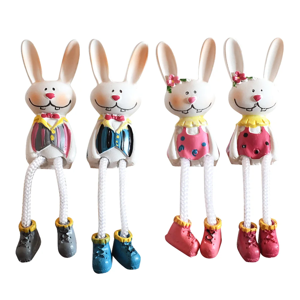 

Bunny Easter Rabbit Figurines Statue Decorations Shelf Resin Desktop Figurine Decor Legs Party Mini Sitters Supplies Animal