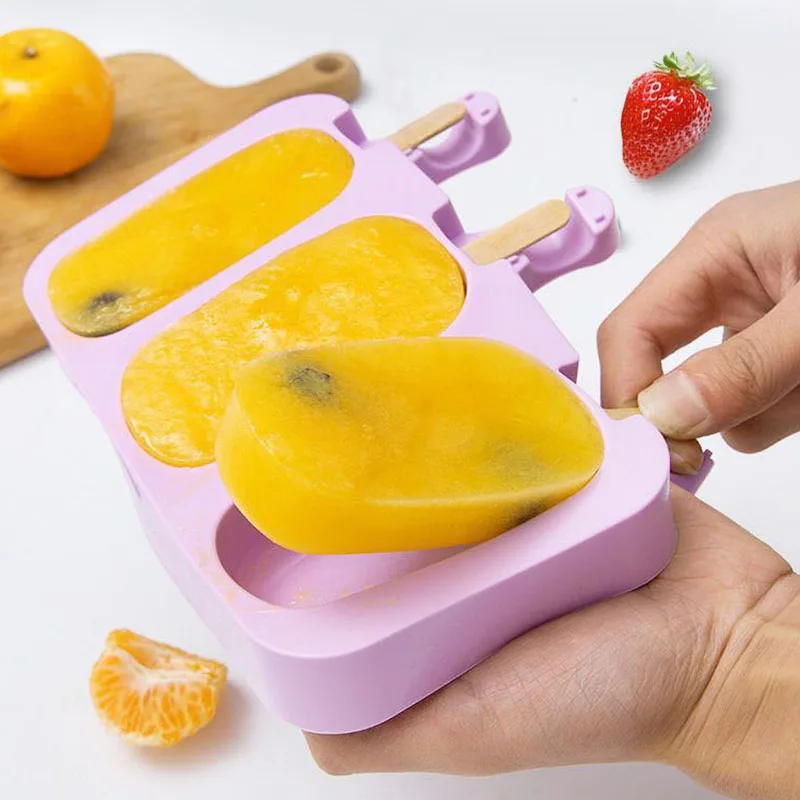 

3 Hole Popsicle Molds DIY Silicone Ice Cream Forms Homemade Dessert Freezer Fruit Juice Ice Pop Cube Maker Mould With Sticks