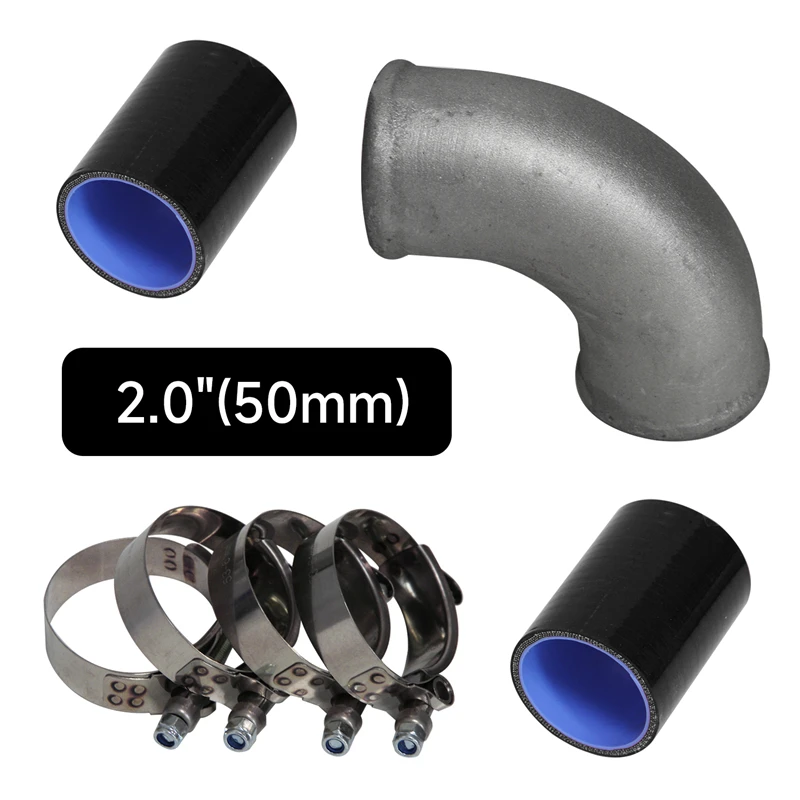 50mm 2" Cast Aluminum 90 Degree Elbow Pipe Turbo Intercooler+ silicone hose kit images - 6