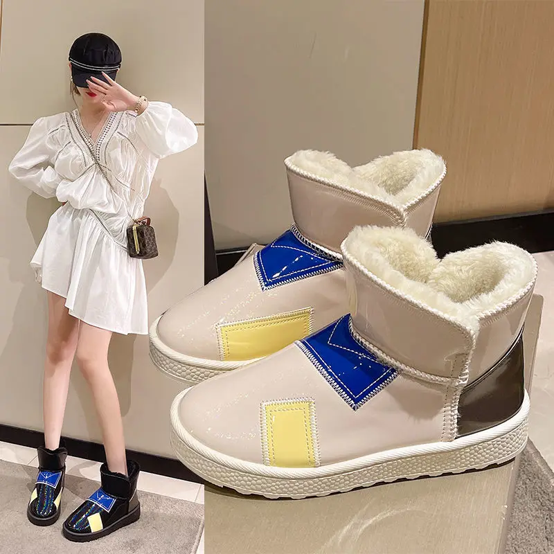 

Женские зимние ботинки, новинка осень-зима 2022, водонепроницаемые утолщенные теплые ботинки на плоской подошве, Нескользящие, модные повсед...