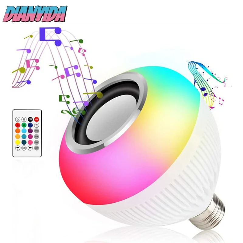 

12W RGBW E27 Music RGB Color Changing Light Bulb Bluetooth Speaker Multicolor Decorative Bulb with Remote Control for Party Home