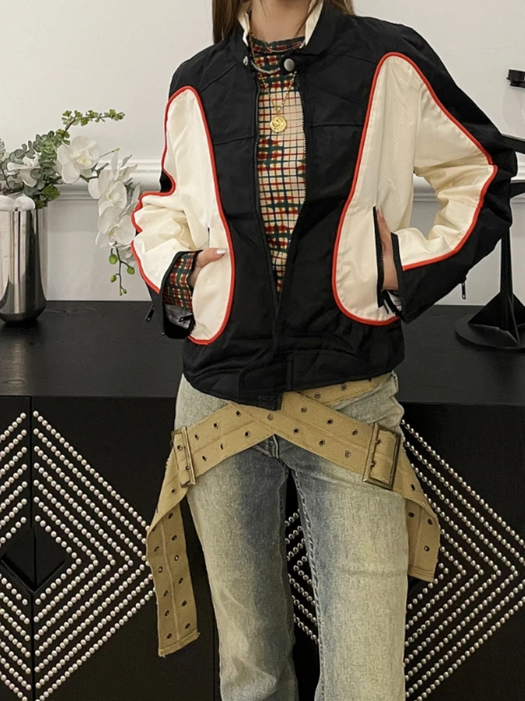 Women Unisex Colour-block Jacket Niche Design 2023 New In Korean Fashion