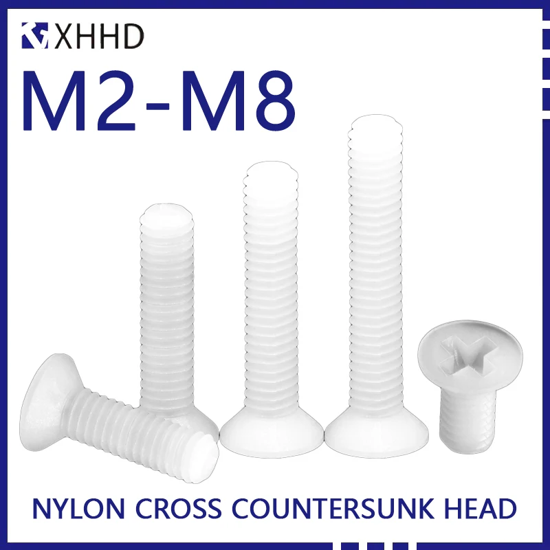 

M2M2.5 M3 M4 M5 M6 M8 Nylon Cross Countersunk Head Machine Screw Insulated Pan Head Bolt 20Pcs Black/White