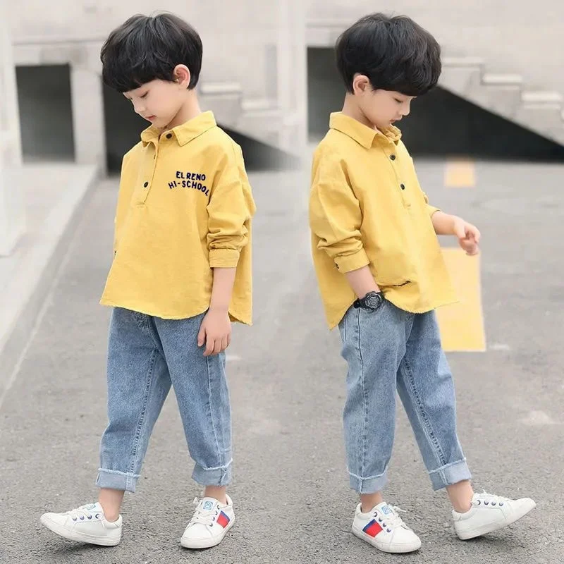 

Новинка весна-осень 2023 костюм для мальчиков модная детская рубашка модные красивые джинсы эксклюзивные комплекты детской одежды Лидер продаж