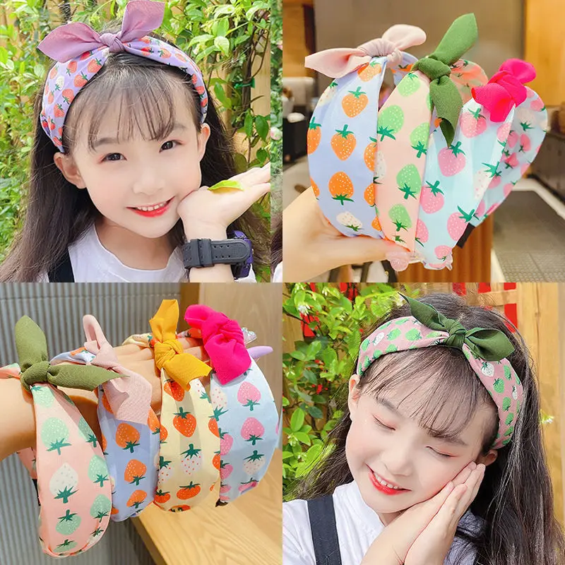 

Korean Style Cute Fashion Headband Fruit Cartoon Print Color Small Ear Bow Children Hairbands For Girls Fashion Hair Accessories