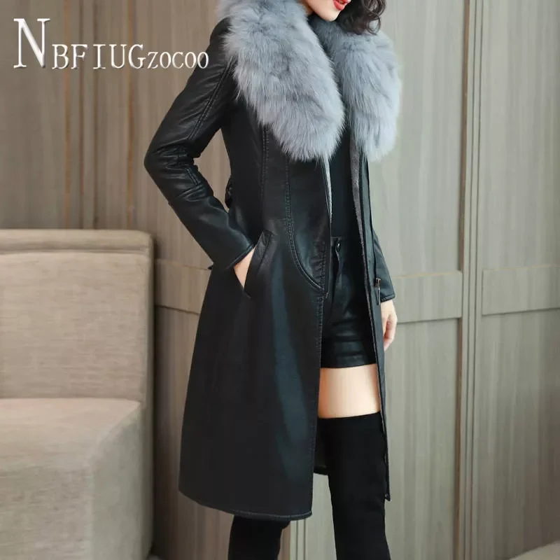 Faux Fur Collar Winter Women Pu Leather Coat Thick Korean Female Jacket enlarge