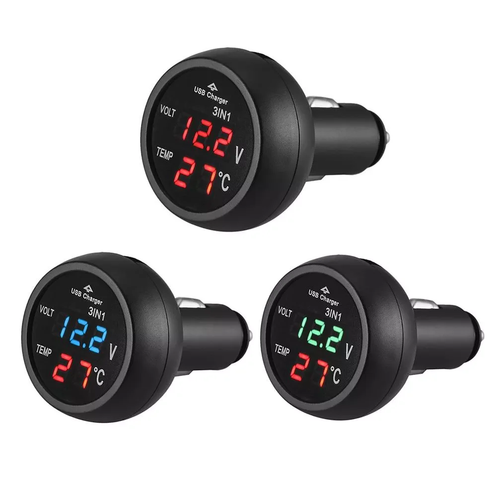 

in 1 LED USB Car Charger Voltmeter Thermometer Car Battery Monitor LCD Digital Dual Display 12V/24V Digital Meter Monitor