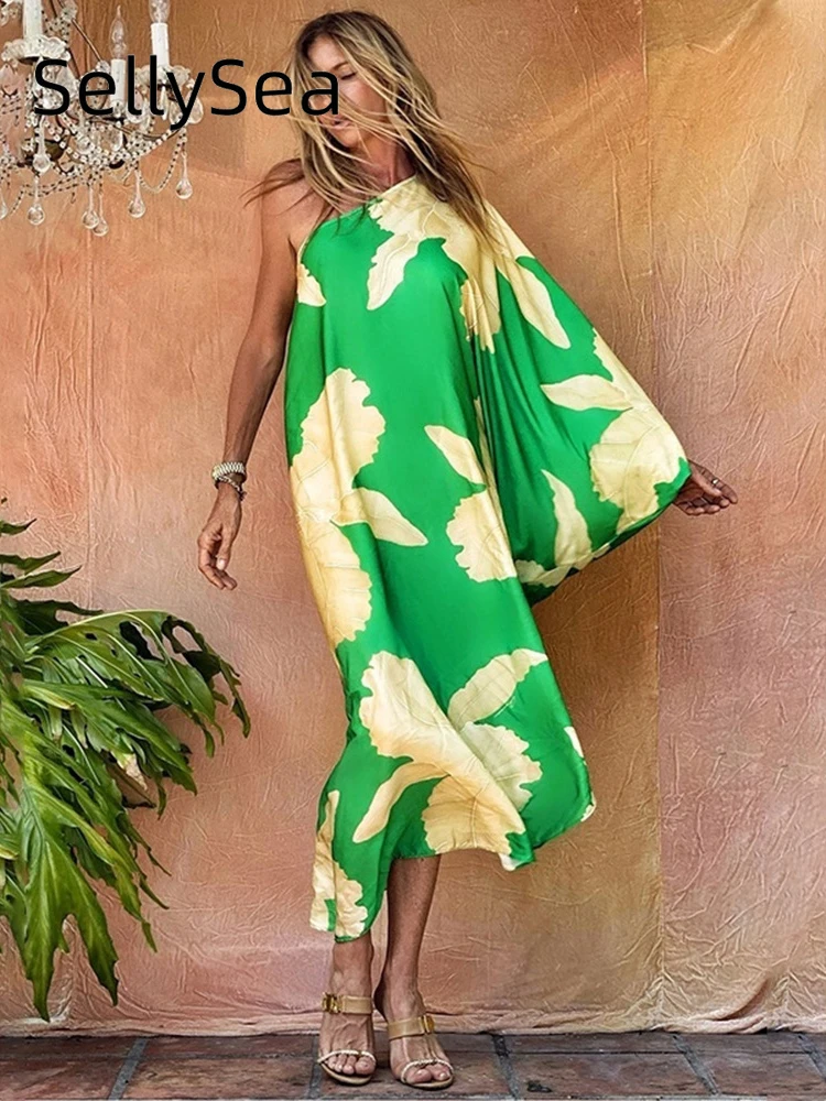 

Женское асимметричное длинное платье на одно плечо, длинное платье с разрезом и принтом, привлекательное праздничное платье, платье с длинным рукавом, весна-лето 2022