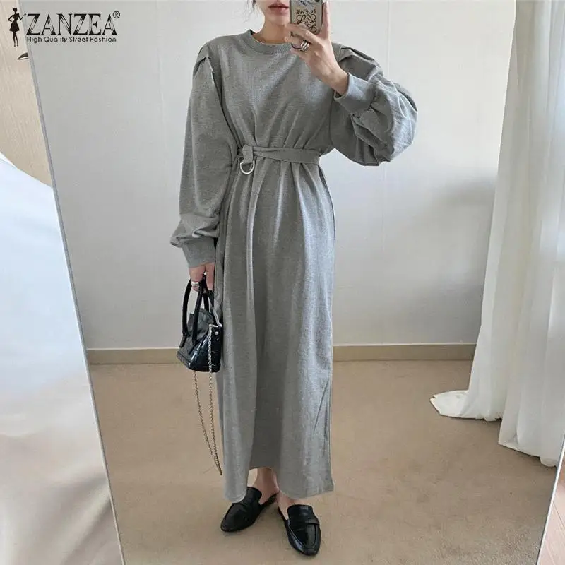 

Lady Baggy Maxi Dresses Women Fashion Long Sleeve Vestidos 2022 Casual O Neck Hoodies Robe Longue ZANZEA Spring Sweatshirt Dress